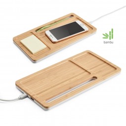 Carregador wireless tipo organizador para mesas personalizado bambu Motto 57911