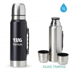 Garrafa Térmica inox 1000ml com 2 tampas copo e alça de transporte personalizada para brindes 18910