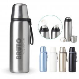 Garrafa Térmica inox 850ml com tampa copo, bocal de academia e alça de transporte personalizada para brindes 18710