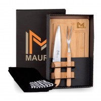 Kit para churrasco em bambu com avental e tábua ME-19163 