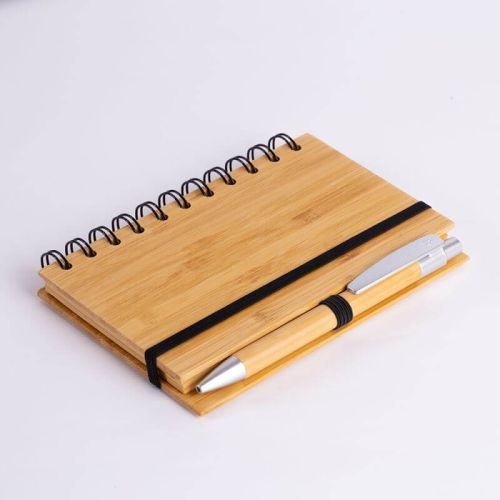 caderno bambu com caneta personalizado cad380